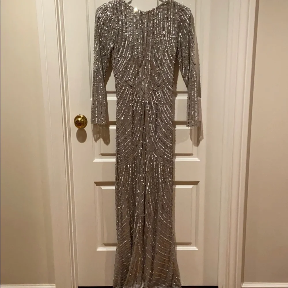 Scala long sleeve silver beaded gown - Picture 4 of 5